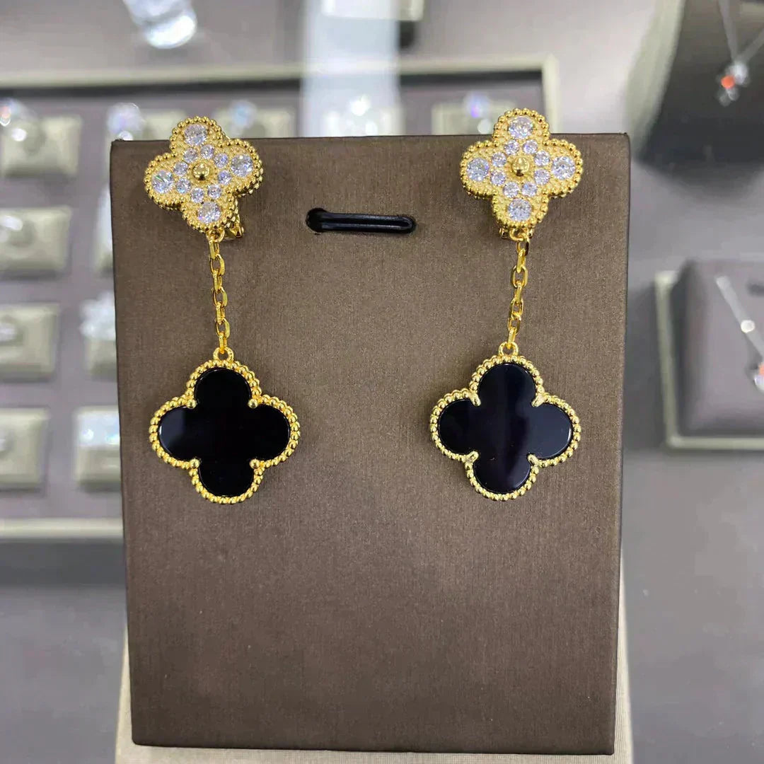 [Love Lucky]CLOVER  2 MOTIFS  DIAMOND  EARRINGS (MULTIPLE CHOICESç´