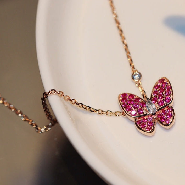 [Love Lucky]BUTTERFLY RED DIAMOND ROSE GOLD NECKLACE