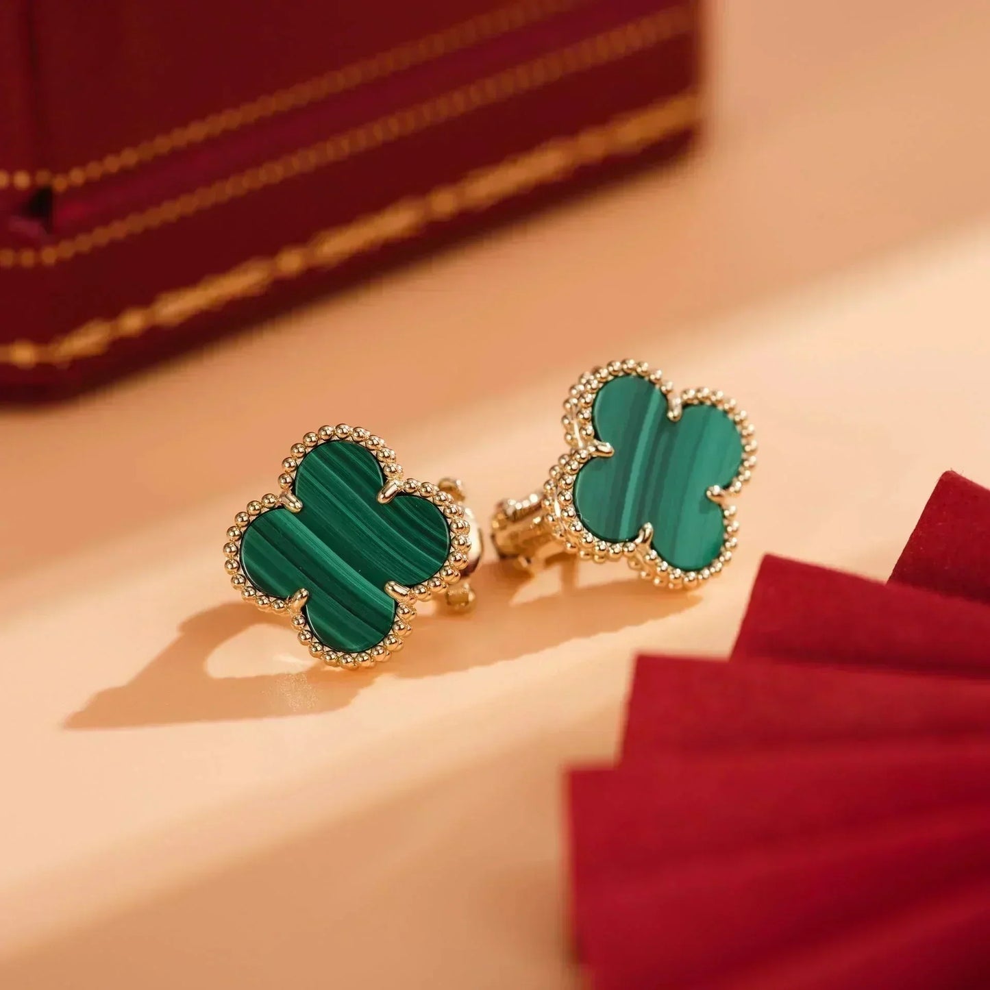 [Love Lucky]CLOVER MEDIUM 1 MOTIFS MALACHITE  EARRINGS