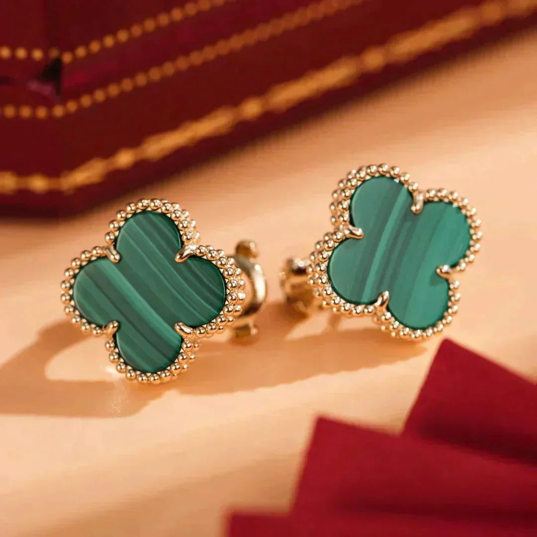 [Love Lucky]CLOVER MEDIUM 1 MOTIFS MALACHITE  EARRINGS