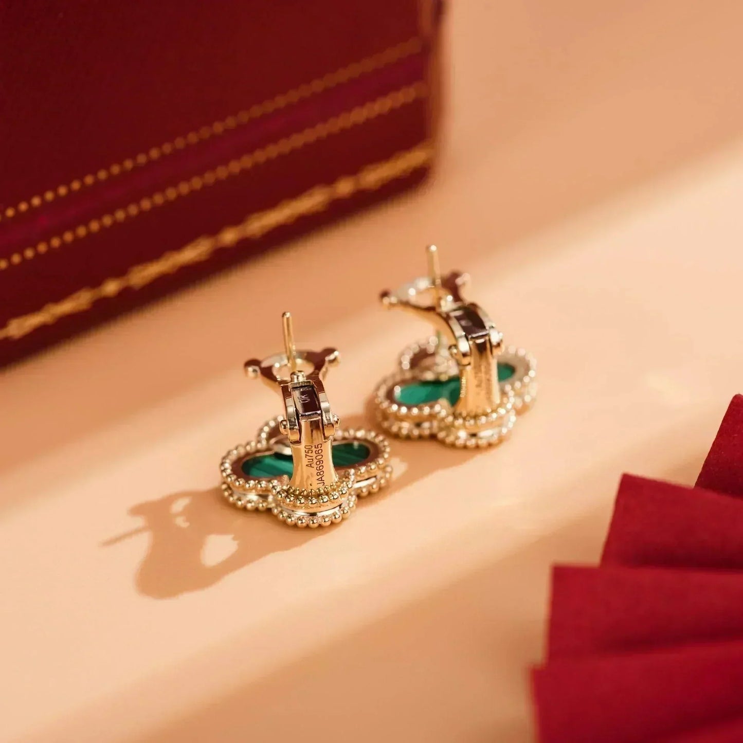 [Love Lucky]CLOVER MEDIUM 1 MOTIFS MALACHITE  EARRINGS