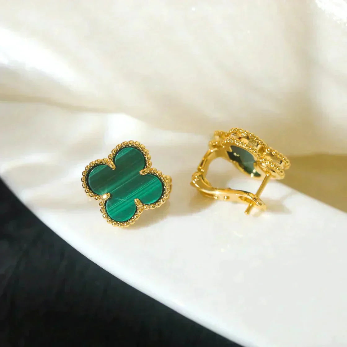 [Love Lucky]CLOVER MEDIUM 1 MOTIFS MALACHITE  EARRINGS