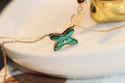 [Love Lucky]JEUX MALACHITE 1 DIAMOND PINK GOLD NECKLACE
