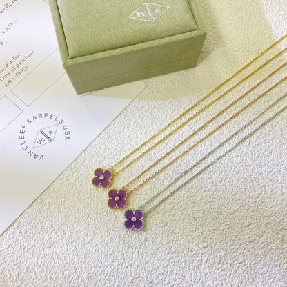 [Love Lucky]CLOVER 15MM DIAMOND PURPLE VIOLET NECKLACE
