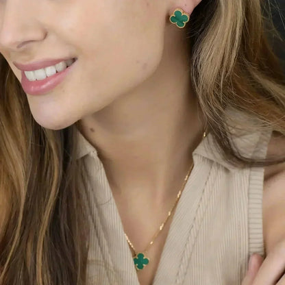 [Love Lucky]CLOVER MINI 9.5MM MALACHITE  EARRINGS
