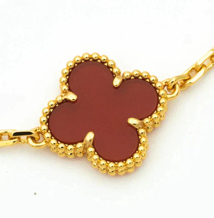 [Love Lucky]CLOVER 5 MOTIFS CARNELIAN DIAMOND BRACELET