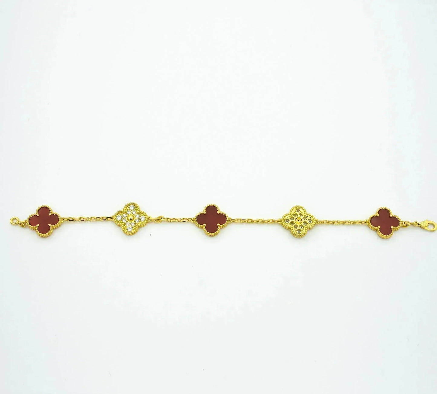 [Love Lucky]CLOVER 5 MOTIFS CARNELIAN DIAMOND BRACELET