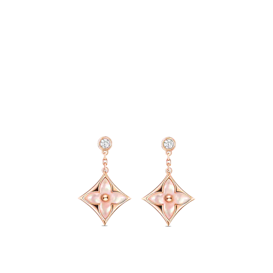 [Love Lucky]DOUBLE STAR PINK GOLD MOP DROP EARRINGS