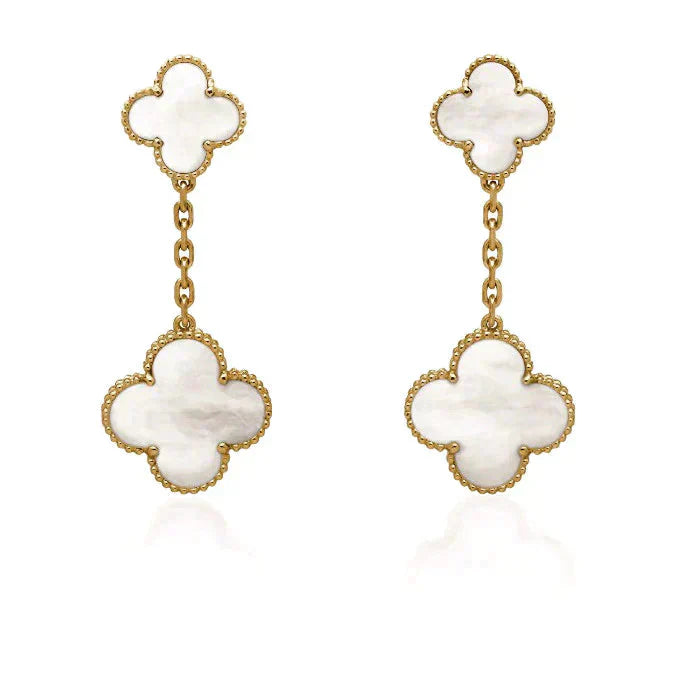 [Love Lucky]CLOVER 2 MOTIF WHITE MOP EARRINGS