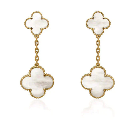 [Love Lucky]CLOVER 2 MOTIF WHITE MOP EARRINGS